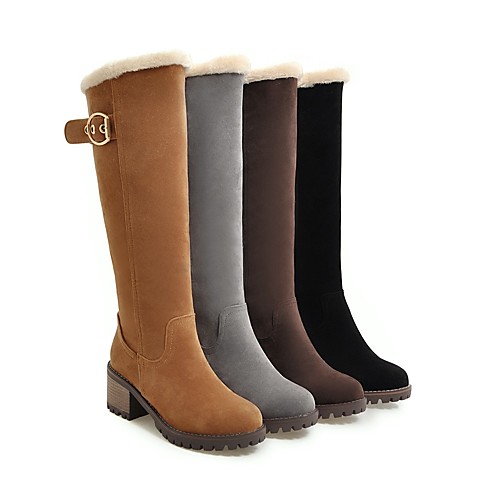 

Women's Boots Block Heel Boots Snow Boots Chunky Heel Round Toe Knee High Boots Casual Sweet Preppy Daily Office & Career Walking Shoes Suede Faux Fur Buckle Solid Colored Winter Camel Black Gray