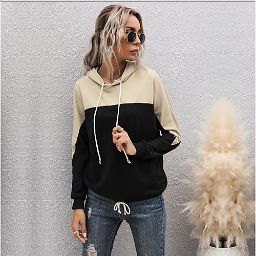 

Women's Pullover Hoodie Sweatshirt Color Block Oversized Daily Cute Hoodies Sweatshirts Loose Black