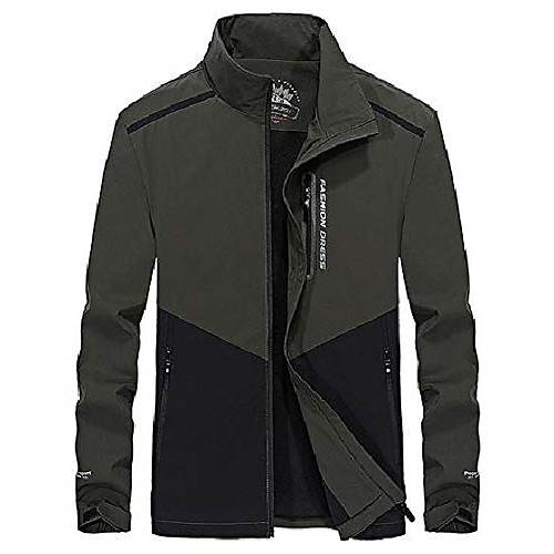 

men's casual loose zip lightweight colorblock waterproof windbreaker jacket (small, army green)