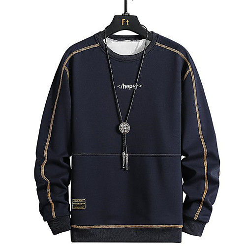 

Men's Pullover Sweatshirt Graphic Text Letter Round Neck Work Casual Hoodies Sweatshirts Long Sleeve Slim Black Blue Orange