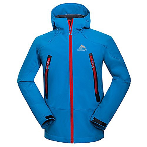 

men's hooded outdoor soft shell fleece lining jacket hooded warm coat (blue, medium)