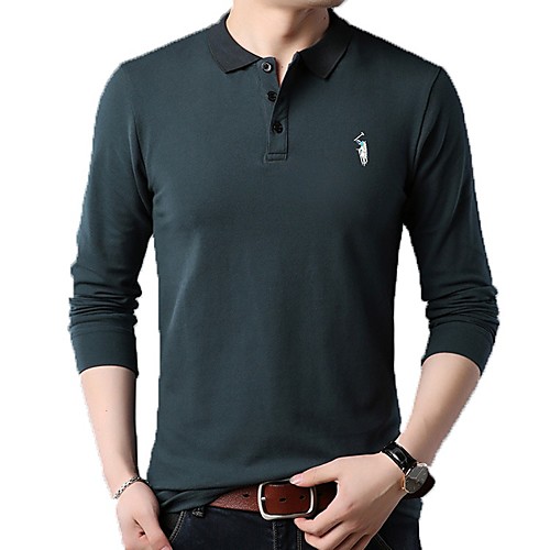 

Men's Polo T shirt non-printing Solid Colored Long Sleeve Daily Tops Cotton Business Basic White Black Blue