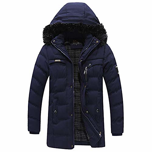 

men's winter down thick coat soft shell jackets warm hooded full-zip jacket parka coat (2xl,blue)