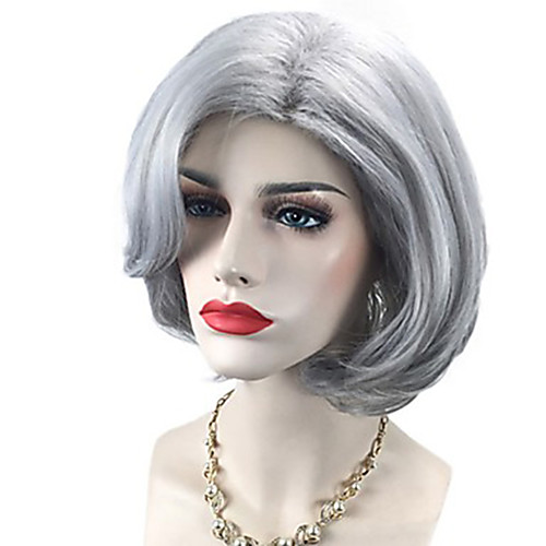 

Synthetic Wig Straight Middle Part Wig Medium Length Grey Synthetic Hair 12 inch Women's Heat Resistant Gray hairjoy