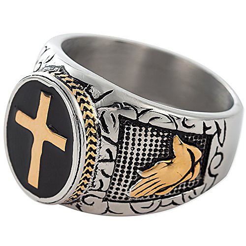 

christian holy cross prayer ring stainless steel black enamel religious (10.5)