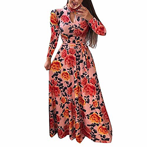

women dress, women casual dresses womens fashion casual floral printed maxi dress ladies short sleeve party long dress