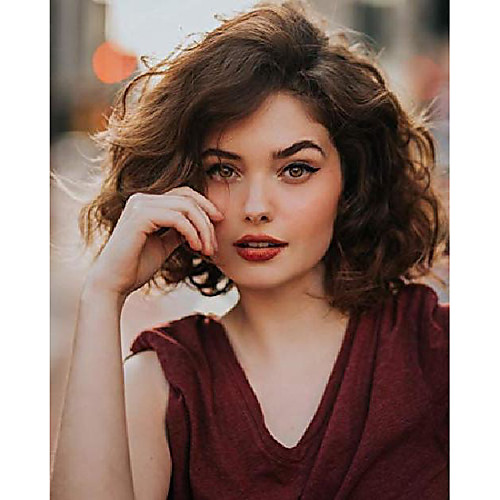 

brown wigs for women short curly wavy hair wig bob wig with bangs light brown 12'' synthetic natural looking hair wig wig238