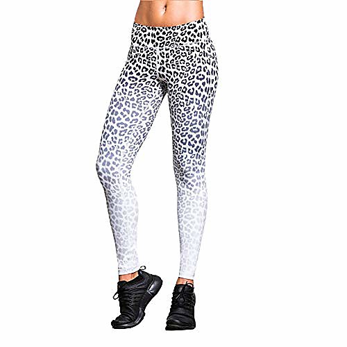 

women leopard printed yoga pants high waist stretch training workout leggings (s,white)