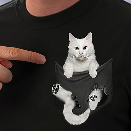 

Women's T shirt Cat 3D Graphic Prints Print Round Neck Tops Basic Basic Top Black
