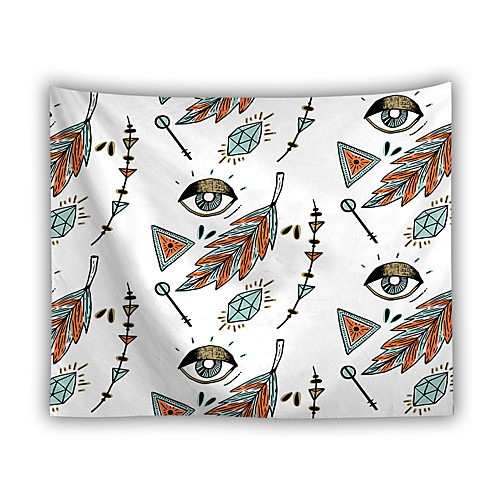 

Wall Tapestry Art Decor Blanket Curtain Picnic Tablecloth Hanging Home Bedroom Living Room Dorm Decoration Polyester Blue Orange Feather Eyes Small Triangle Diamond Pattern