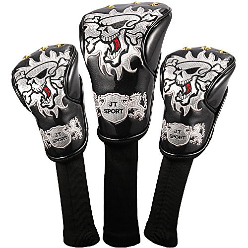 

crtystal leather skull head embroidery style golf club headcover set protector (white 4pcs/set iron cover)