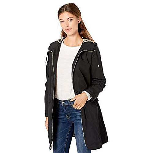 

women's techrain hooded walker coat, black, md