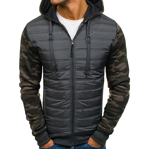 

Men's Long Sleeve Sports Puffer Jacket Outdoor Down Jacket Full Zip Patchwork Outerwear Top Casual Athleisure Winter Thermal Warm Breathable Soft Fitness Gym Workout Running Jogging Training