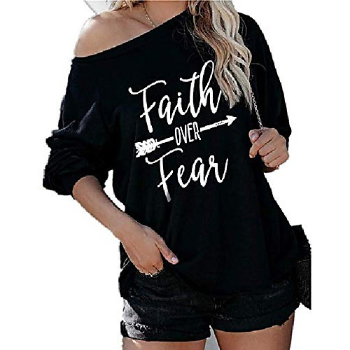

jawint womens faith over fear long sleeve t shirt summer o neck casual cute graphic tees tops black