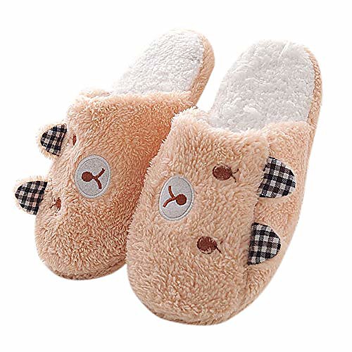 

womens slipper, fluffy slip on house slippers clog soft indoor outdoor slipper for winter 9/10 us women (label size 42/43) bear-coffee