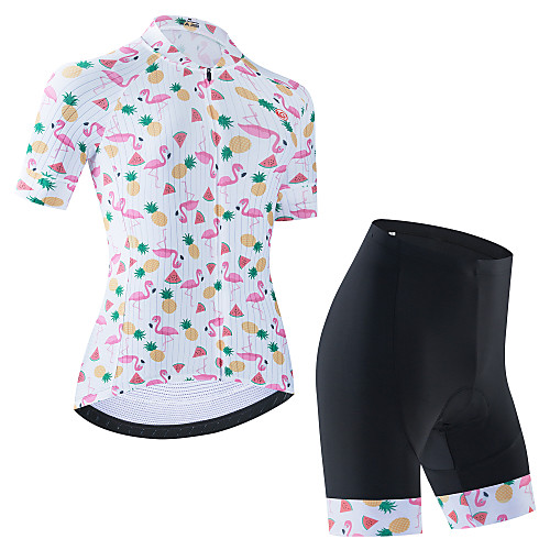 

21Grams Women's Short Sleeve Cycling Jersey with Bib Shorts Cycling Jersey with Shorts White Black BlackWhite Flamingo Fruit Bike Breathable Quick Dry Sports Graphic Mountain Bike MTB Road Bike