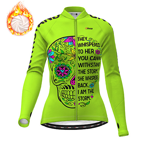 

21Grams Women's Long Sleeve Cycling Jersey Winter Fleece Blue Orange Green Skull Floral Botanical Funny Bike Jacket Jersey Top Mountain Bike MTB Road Bike Cycling Thermal Warm Fleece Lining Breathable