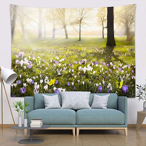 

Wall Tapestry Art Deco Blanket Curtain Picnic Table Cloth Hanging Home Bedroom Living Room Dormitory Decoration Polyester Fiber Plant Series Colored Flowers Forest Grass