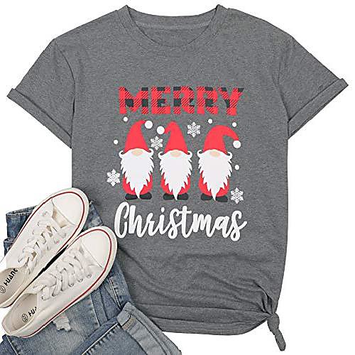 

merry christmas shirt for women cute gnomies shirt christmas funny graphic tshirt letter print tee tops gray
