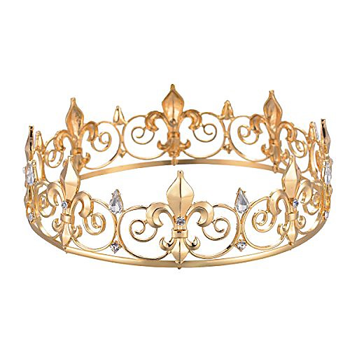 

men's full round fleur de lis king's crown (gold plated)