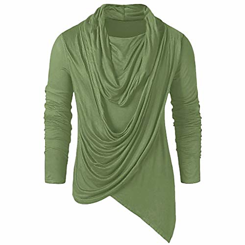 

men's retro knight solid heap collar long sleeve t-shirt casual loose asymmetrical punk pullover blouse tops army green