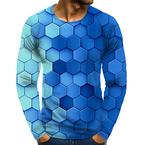 

Men's T shirt 3D Print Graphic 3D Plus Size Print Long Sleeve Daily Tops Blue
