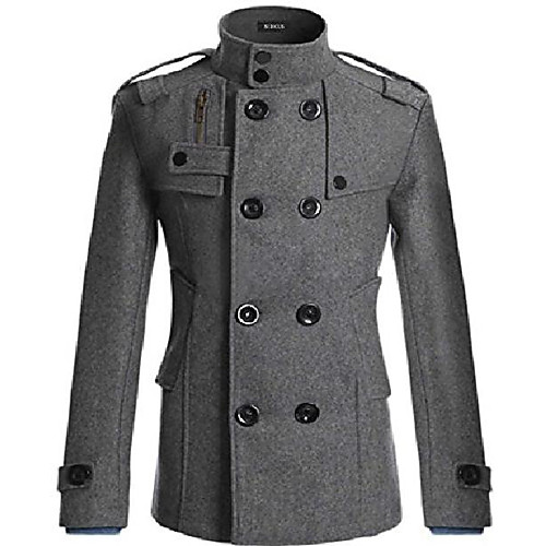 

mens casual military style double breasted button slim fit pea coat grey l