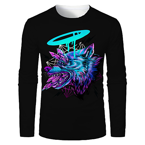 

Men's T shirt 3D Print Graphic 3D Animal Print Long Sleeve Daily Tops Purple