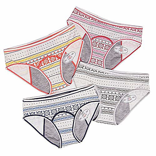 

4 pack cotton teen girls period panties leak proof menstral underwear women heavy flow briefs (gerobg, m(120-140lbs))
