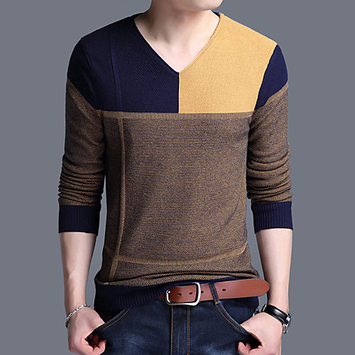 

Men's Basic Stripe Knitted Striped Geometric Color Block Pullover Acrylic Fibers Cotton Long Sleeve Sweater Cardigans V Neck Fall Winter Orange Green