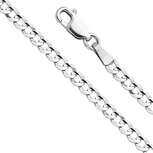 

14k real white gold men's 5mm cuban concave curb solid chain bracelet with lobster claw clasp - 7.5