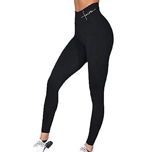 

stretch yoga sports letter printed footless high-waisted leggings black s