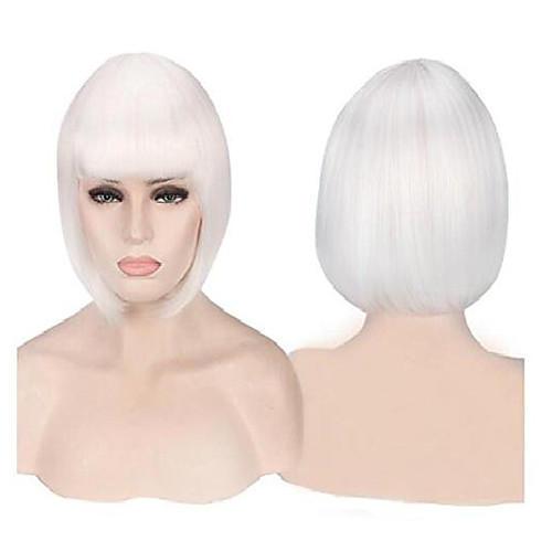 

womens short cosplay wigs costume wig halloween party wig (white)
