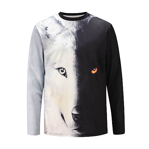 

Men's T shirt 3D Print Animal Print Long Sleeve Daily Tops Sexy Black / White