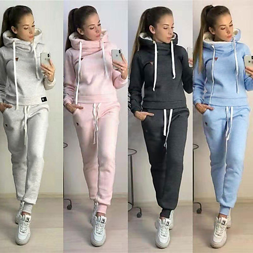 

Women's 2-Piece Tracksuit Sweatsuit Jogging Suit Street Athleisure Long Sleeve Winter Fleece Warm Soft Fitness Running Jogging Sportswear Solid Colored Outfit Set Clothing Suit Hoodie Dark Grey Blue