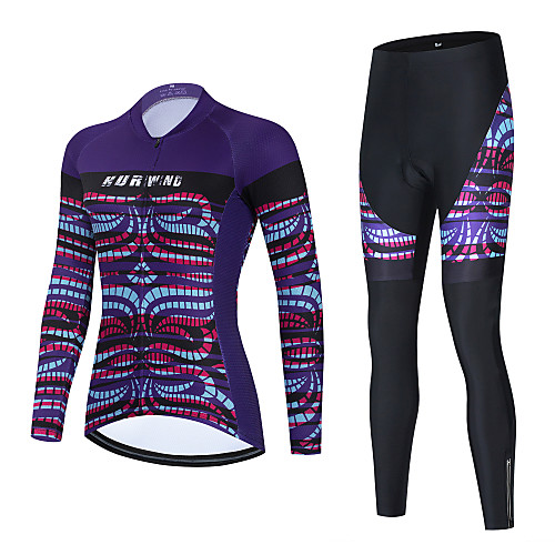 

21Grams Women's Long Sleeve Cycling Jersey with Bib Tights Cycling Jersey with Tights Winter Black Purple BlackWhite Bike Breathable Quick Dry Sports Graphic Mountain Bike MTB Road Bike Cycling
