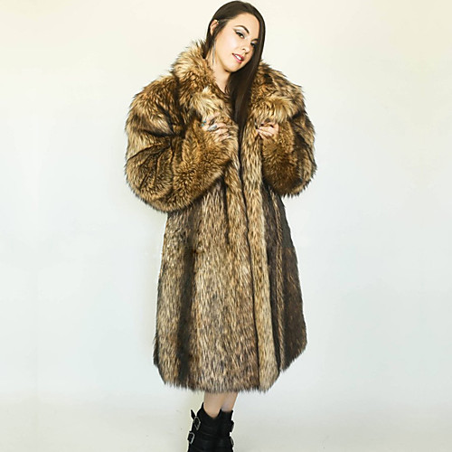 

women's plus size full length faux-fur coat with hood - 1x, natural