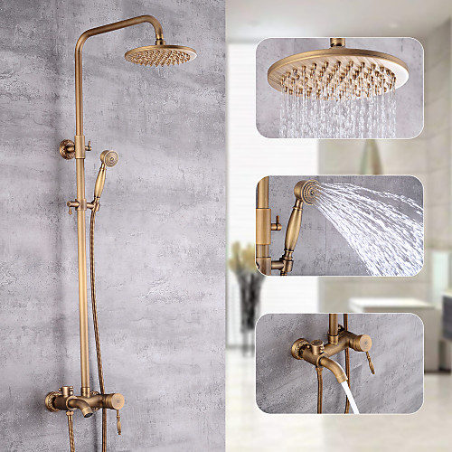 

Shower System Set - Handshower Included pullout Waterfall Vintage Style / Country Antique Brass Mount Outside Ceramic Valve Bath Shower Mixer Taps
