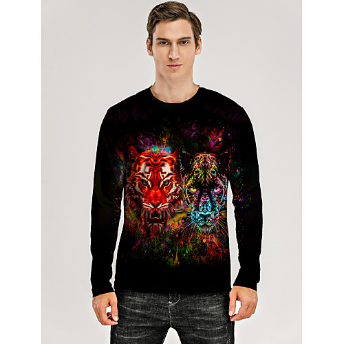 

Men's T shirt 3D Print Graphic 3D Animal Print Long Sleeve Daily Tops Rainbow