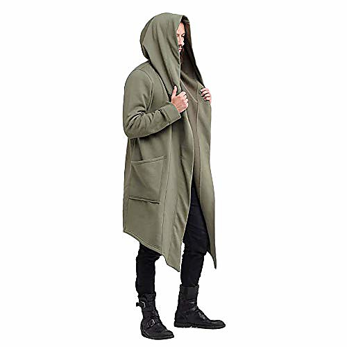 

men's ruffle shawl collar cardigan outwear hooded long cape poncho trench coat green