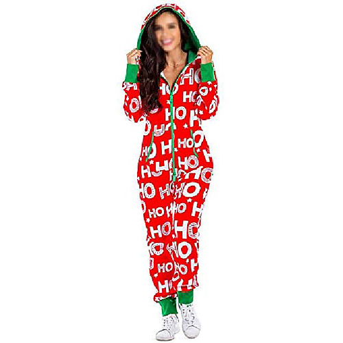 

ladies pyjamas set christmas printed santa costume hooded onesies for women xmas jumpsuit red long sleeve romper homewear zipper pajamas s red