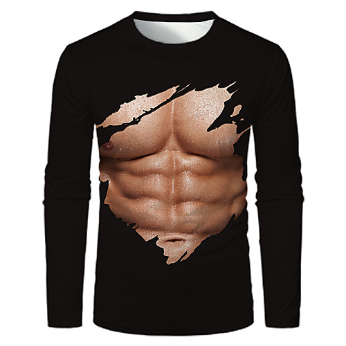 

Men's 3D Graphic T-shirt Print Long Sleeve Daily Tops Streetwear Exaggerated Round Neck Black