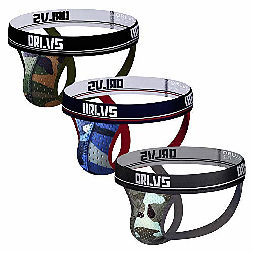 

men's jockstrap underwear athletic supporters 3-pack camouflage mesh pouch jock strap