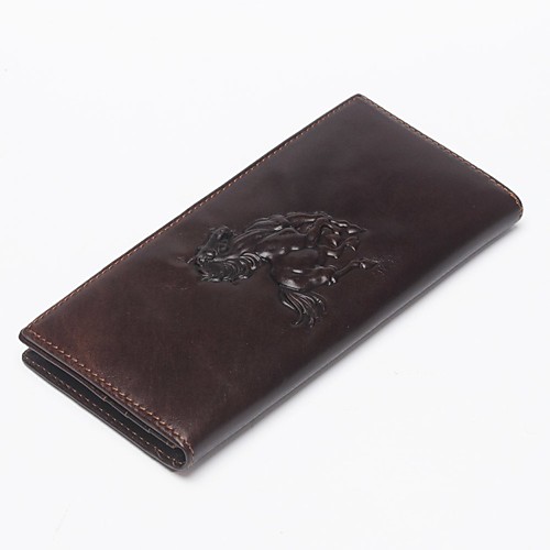 

Men's Bags Cowhide Wallet Zipper Embossed Daily Brown