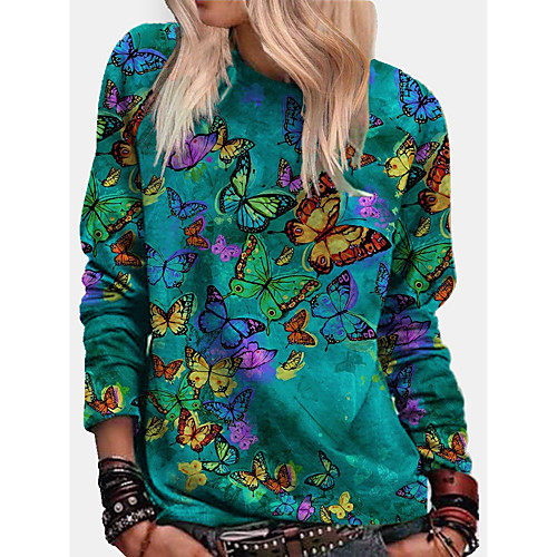 

Women's Pullover Sweatshirt Graphic Butterfly Landscape Print Daily Other Prints Basic Casual Hoodies Sweatshirts Blue Red Green