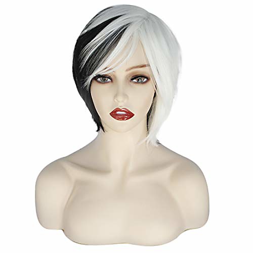 

white and black wigs for women short wavy synthetic wig cosplay black and white wigs for girls