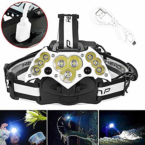 

led headlamp bright t6 led usb rechargeable headlight head lamp camping hiking flashlight perfect for runners, lightweight, waterproof, adjustable headband