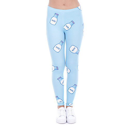 

Women's Sporty Comfort Sports Gym Yoga Leggings Pants Patterned Ankle-Length Print Light Blue