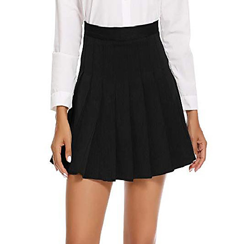 

women's pleated high waist solid school uniform skirt (black, xl)