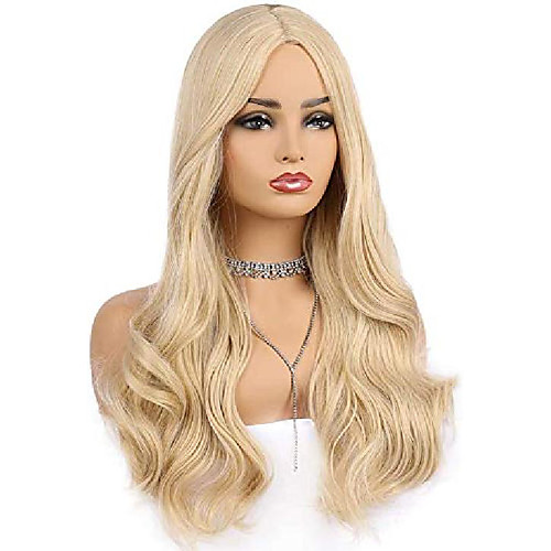 

women's blonde wigs long wavy mixed blonde synthetic wig for girls heat-resistant replacement hair costume cosplay daily wear 24inch